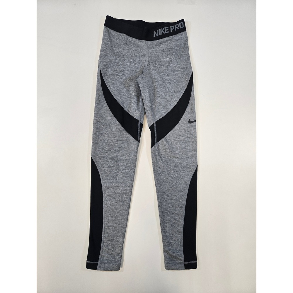Nike Pro Hyperwarm Grey Black Colorblock Leggings 915336-063 Womens Medium